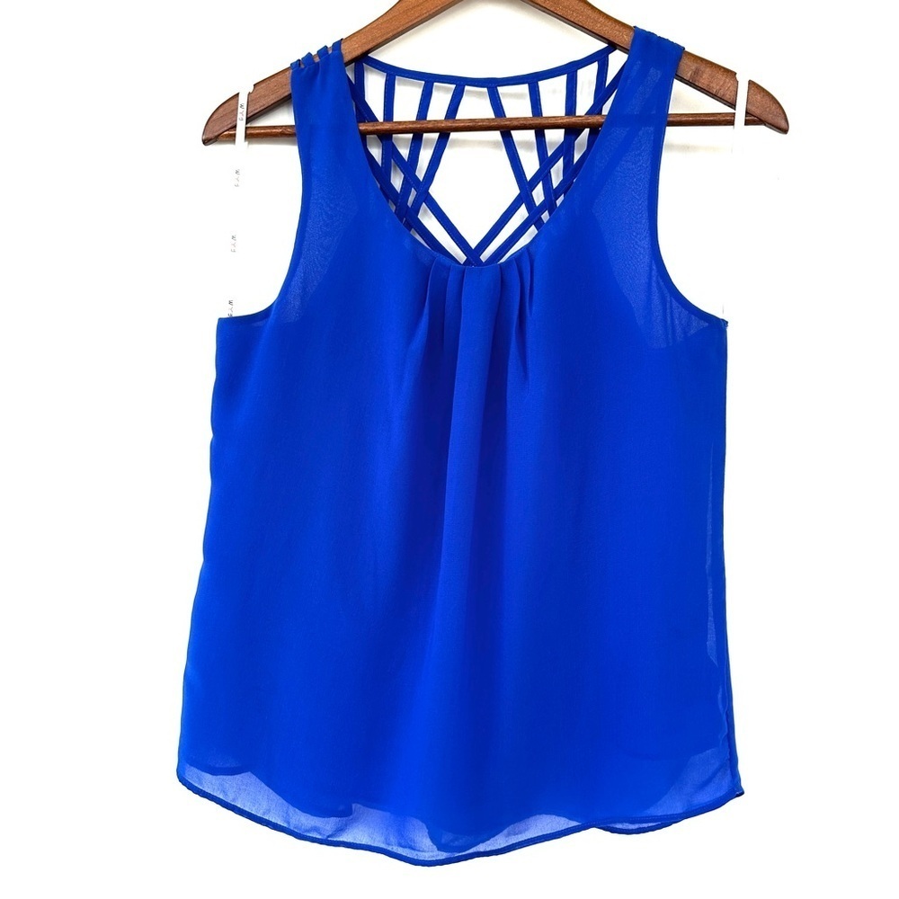 Blue Strappy Tank Top with Scoop Neckline, Loose Fitting